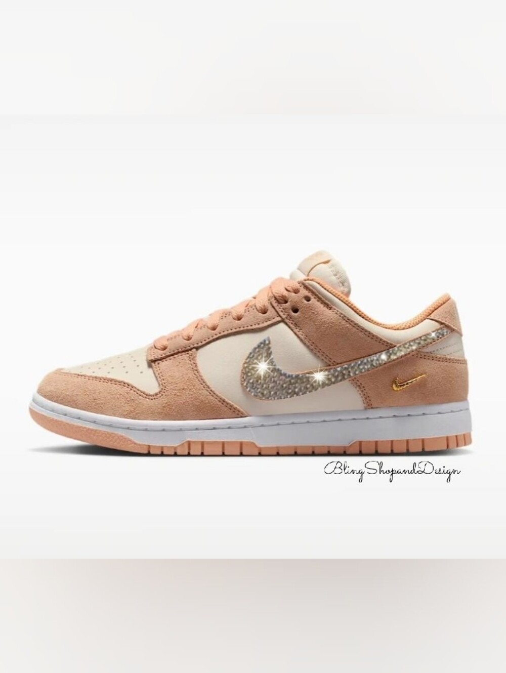 Nike Dunk Low Womens Shoes Customized With Swarovski Crystals Orange Suede